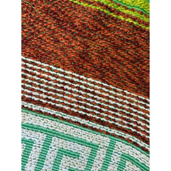 Vtg Fabric Panel Green Brown White Fretwork Pattern Stripes Jute Chenille 82x45" - Picture 7 of 11